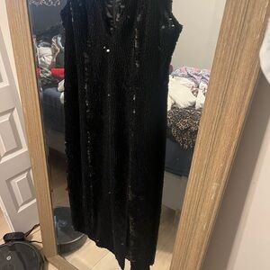 JAYGODFREY Black Sequin Sheath Midi Dress V-neck